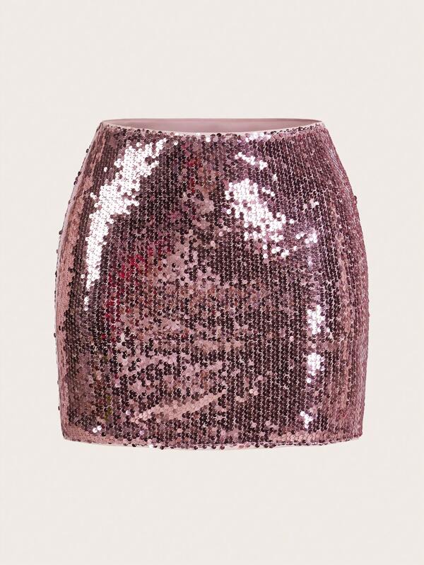 SHEIN ICON Falda elegante minimalista con decoración de lentejuelas, ropa casual de resort para mujer