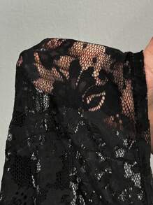 Slaydiva 优雅性感黑色无袖蕾丝透明长裙，适合派对、约会、情人节、加大码 - 黑色 - 查看 9