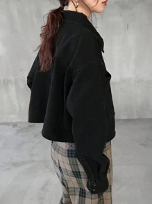 FRIFUL Women's Button Front Long Sleeve Pocket Casual Denim Jacket