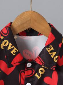 Bộ 2 áo phông in hình trái tim đỏ/vàng nền đen cho bé trai + quần, thích hợp mặc hàng ngày, đi học, ngoài trời, vui chơi, xuân/hè - Nhiều màu - Xem 6