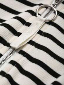 Dazy-Less Striped Half-Placket Pullover Dress For Women,Casual Women Dresses