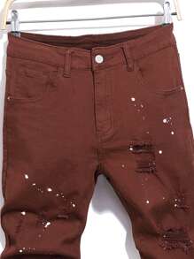 Manfinity LEGND Men's Pocket Distressed Skinny Casual Jeans - Burgundy - View 3