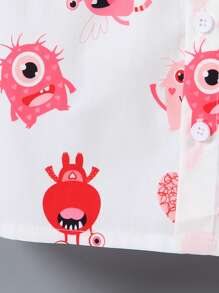 SHEIN Streecool Kids Áo sơ mi tay ngắn in họa tiết hoạt hình cho bé trai có nơ trang trí - trắng - Xem 5