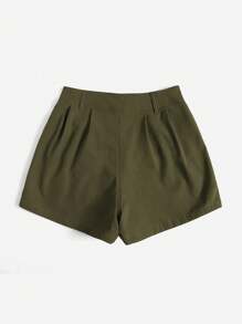 SHEIN Essnce Shorts casuales de mujer de unicolor con bolsillos y pliegues - Verde militar - Ver 2