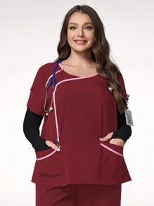 TaskEZ Plus Size Scrub Uniform Top, Minimalistyczna Moda Na Codzienny Strój