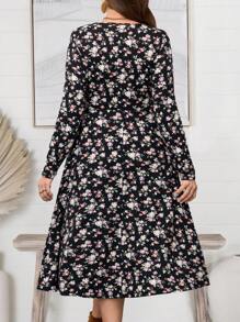 EMERY ROSE Plus Size Women's Long Sleeve Ditsy Floral Dress For Early Spring - Multicolor - View 7