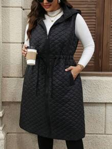 SHEIN LUNE Plus Size Women Long Sleeveless Zip-Up Jacket, Winter Thanksgiving Outfit Women New Years Women Outfit Winter Dresses Winter Clothes Women Rave Outfits