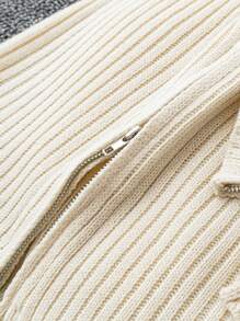 SHEIN LUNE Plus Size Women Casual Front Slit Ribbed Knit Pants - Beige - View 6