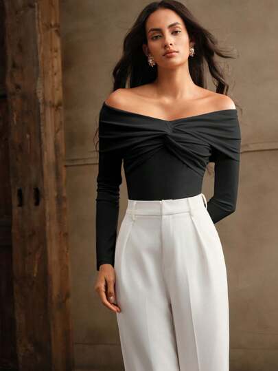 Anewsta Sexy Open Shoulder Tied Bodysuit For Fashionistas