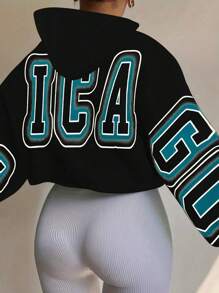 SHEIN Essnce بلوزة هودي بطباعة حرفية كاجوال مقاس كبير ، خريف