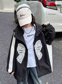 Girls' Casual Versatile Jacket With Bow Decor