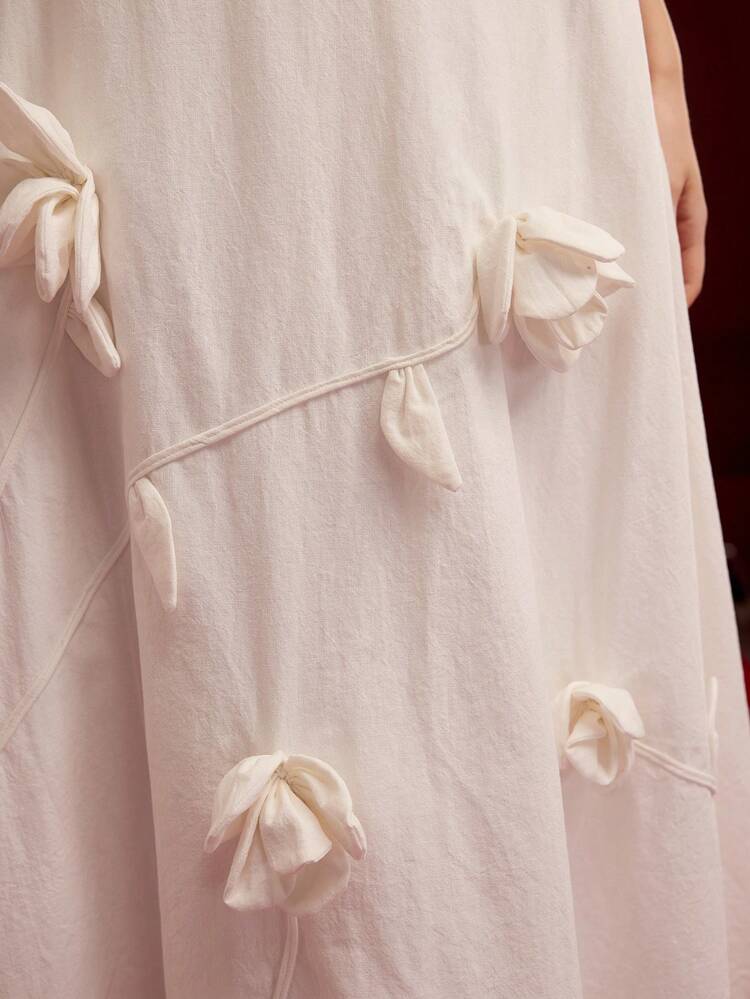 FLORAL APPLIQUED A LINE SKIRT,VALENTINE'S DAY