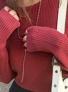 FRIFUL Women Solid Color Crew Neck Slim Fit Long Sleeve Sweater, Autumn/Winter