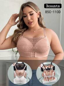 3pcs Plus Size Lace Patchwork Underwire Lingerie Bras Set - Multicolor - View 7