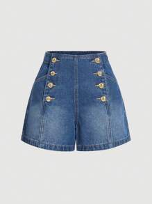 SHEIN MOD Women's Fitted Denim Shorts, 90s Clothes, Vintage Baggy Denim Shorts, Denim Shorts, Valentines Denim Shorts - Medium Wash - View 5