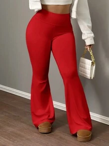 Slaydiva 女士瑜伽裤、高腰弹力紧身裤、塑身健身裤 - 紅色 - 查看 5