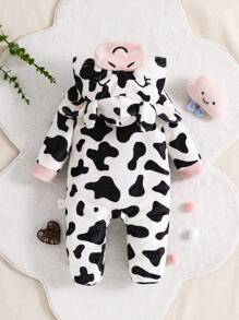 SHEIN 新生儿冬季连衣裤，带帽，长袖连体衣 - 粉色 - 查看 2