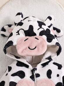 SHEIN 新生儿冬季连衣裤，带帽，长袖连体衣 - 粉色 - 查看 4