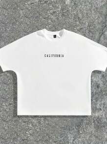 Manfinity NXTstreet Men's Casual Letter Print Loose T-Shirt And Shorts Set - White - View 5
