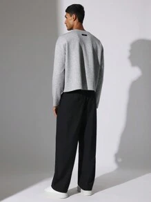 SUMWON Boxy Fit Crop Long Sleeve Henley Tee - Grey - View 4