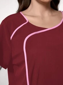 TaskEZ Plus Size Scrub Uniform Top, Minimalistyczna Moda Na Codzienny Strój