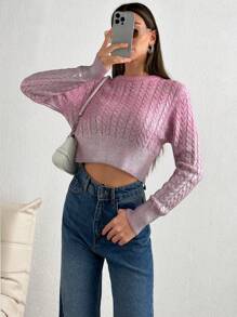 SHEIN Tall 女士箔印花圆领针织长袖粉色和银色图案毛衣套头衫 - 彩色 - 查看 1