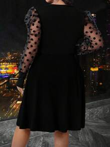 SHEIN Clasi Plus Size Black Mesh Contrast Party Dress - Black - View 2