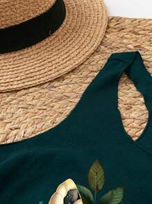 SHEIN LUNE Camiseta de tirantes casual con estampado de flores y mariposas para mujer, primavera/verano - Verde Oscuro - Ver 4