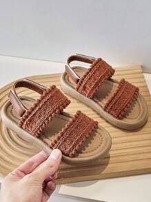 1 双女童休闲凉鞋，儿童平底凉鞋 - 棕色 - 查看 3