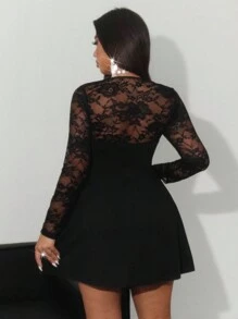 Viva Relle Đầm cocktail dáng chữ A, váy dự tiệc, váy dự tiệc sinh nhật, váy dạ hội thanh lịch, váy dạ hội, váy dạ hội, váy dự tiệc ngày lễ tình nhân - màu đen - Xem 2