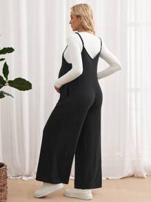 SHEIN Maternity Solid Color Ribbed Wide Leg Loose Casual Jumpsuit