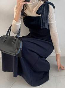 FRIFUL Elegancka Patchworkowa Długa Sukienka Damska Na Szelkach, Jesień/Zima, Sukienki Damskie Na Co Dzień