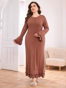 Modelyn Vestido largo elegante de talla grande para mujer, de unicolor, cuello redondo, manga campana, vestido largo de noche para mujeres - Multicolor - Ver 3