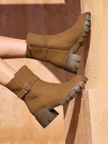 Styleloop Women's Fashionable Versatile Retro Mid-Calf Boots - Brown - View 1