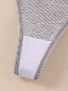 3pcs Women Solid Color Ribbed G-String Panties, Casual - Multicolor - View 3