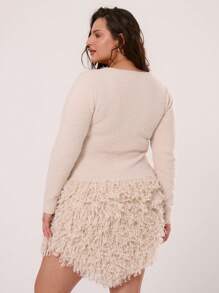 MUSERA 加大码秋季垂坠针织长袖圆领毛衣连衣裙，适合节日、街头服饰、日常、休闲、假日秋冬秋季