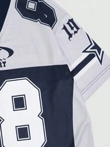 ROMWE MEN Prep 男士休闲彩色拼布数字印花短袖 T 恤