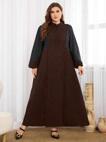 Al Najma Plus Size Women Solid Color Simple Arabian Style Dress, Casual Abaya Arabian Dresses, For Casual Daily - Brown - View 5
