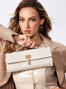 SHEIN SXY 女士，女式手提包，编织包，时尚，简约，优雅，多功能，经典，金色，适合经典、通勤、办公室、约会、日常、购物、下午茶、派对、舞会、俱乐部、约会、生日、晚会、约会之夜 - 杏色 - 查看 8