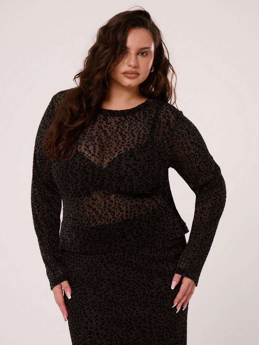 MUSERA Plus Size Sheer Leopard Print Maxi Skirt For Going Out, Sexy, Holiday, Break, Rave, Concert, Festival Summer - Black - View 1