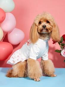 PETSIN Valentine's Day Red & White Heart Pet Dress, Casual & Adorable Design For Cats & Dogs - White - View 5