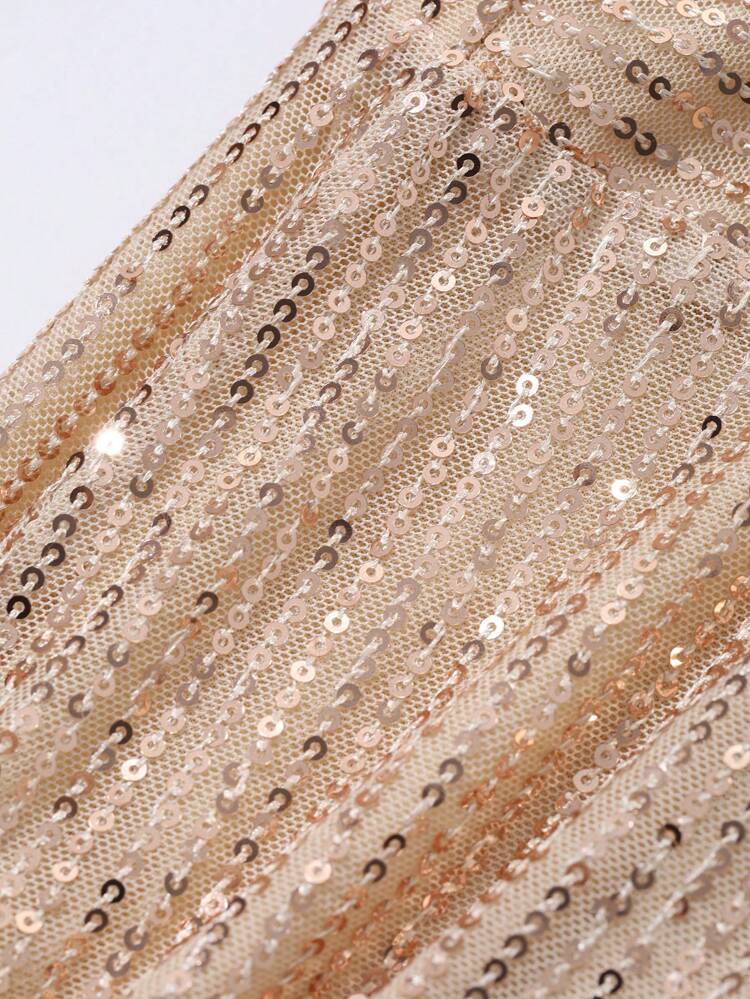 V-Neck Sequin Embellished Mid-Length Dress For Women, Suitable For Parties, Dates Prom Dress,Back To School Clothes,Fall Dress Long Sleeve Dress Luxury Elegant Women Dresses New Year Eve Dress Carnival Sparkly Dress