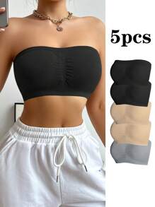 5pack Solid Ruched Bandeau Bra - Multicolor - View 7