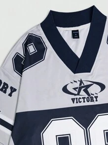 ROMWE MEN Prep 男士休闲彩色拼布数字印花短袖 T 恤