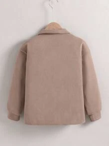 Tween Girl Plain Color Long Sleeve Single Breasted Casual Jacket, Autumn/Winter - Khaki - View 2