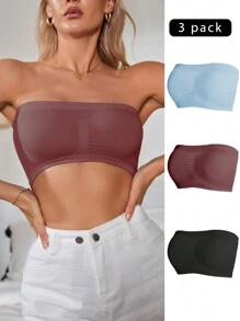 3入組女士無肩帶實色內衣套裝 - 彩色 - 查看 4