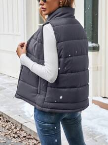 SHEIN LUNE Veste doudoune pour femmes avec fermeture éclair, col, poches, couleur unie, pour vêtements d'hiver