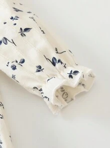 SHEIN 女婴小碎花包包放屁衣服婴儿时尚三角连体衣 - 米色 - 查看 3