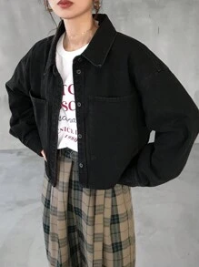 FRIFUL Women's Button Front Long Sleeve Pocket Casual Denim Jacket