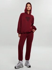 RueChic 2pcs/Set Women Hooded Solid Color Top And Pants